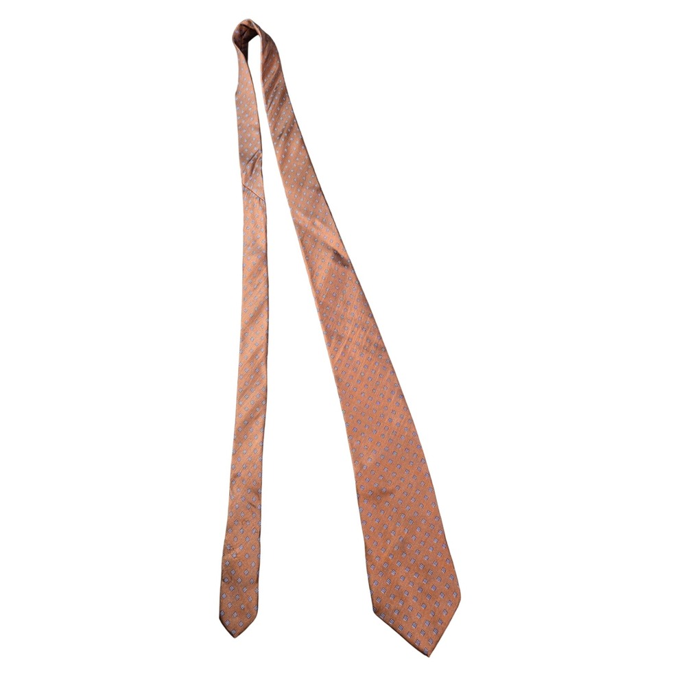 Austin Reed Men's Silk Tie Bronze Brown Blue Geometric Diamond Handmade Italy